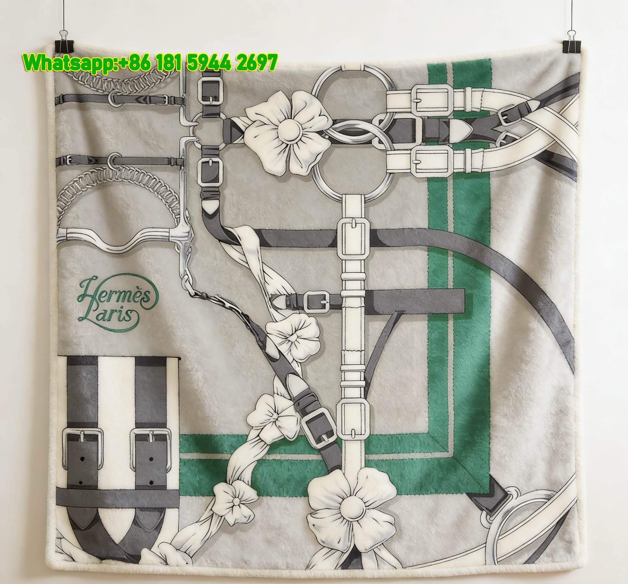 Hermès Inspired Equestrian Belt & Flower Print Flannel Throw Blanket IMG_5224